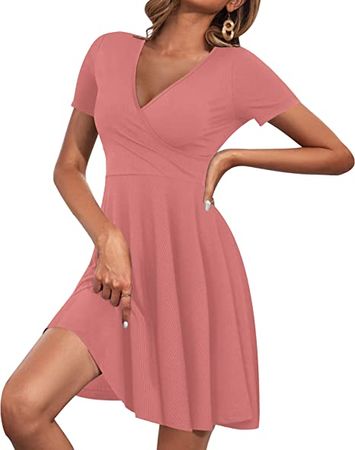 Amazon.com: DKADMG Women's Short Sleeve V Neck Wrap Dress Bocydon Casual Summer Mini Dress : Clothing, Shoes & Jewelry