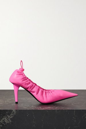 Scrunch Knife Ruched Neon Leather Pumps - Pink