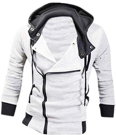jeansian Men's Slim Fit Casual Top Jacket Hoodie Coat 8945 White L at Amazon Men’s Clothing store