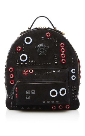 Versace Grommet Embellished Suede Backpack