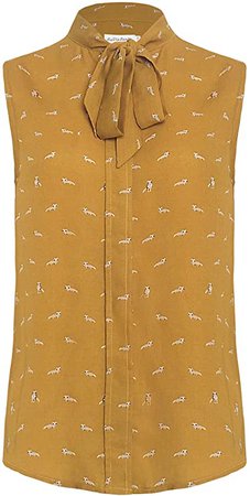 LaVieLente Women’s Chiffon Animal Pattern Sleeveless Bow Tie Collar Button Down Blouse Shirt for Work Casual Tops (White, Medium) at Amazon Women’s Clothing store