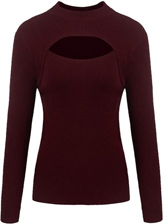 Dealwell Women's Soft Long Sleeve Knit Mock Turtle Neck Keyhole Pullover Sweater Dark Red, XX-Large at Amazon Women’s Clothing store