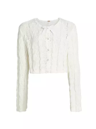 Shop Free People Robyn Cotton-Blend Cable-Knit Crop Cardigan | Saks Fifth Avenue
