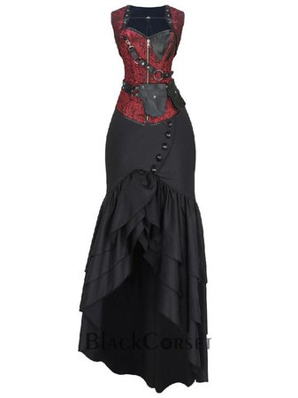 Black & Red Victorian Corset Fishtail Dress