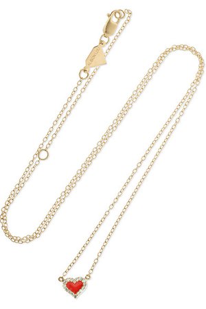 Alison Lou | Heart 14-karat gold, enamel and diamond necklace | NET-A-PORTER.COM