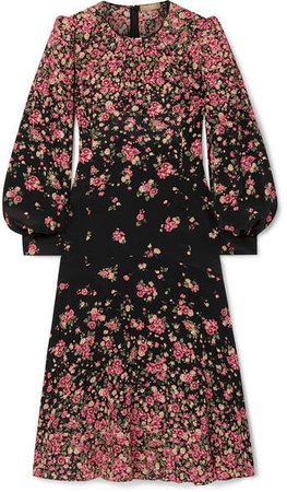 Floral-print Silk Crepe De Chine Dress - Black