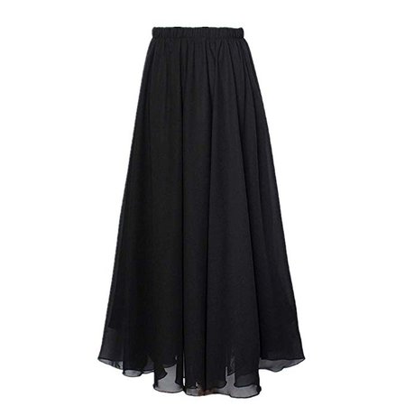 Mullsan Women Retro Vintage Double Layer Chiffon Pleat Maxi Long Skirt Dress (Black), One Size at Amazon Women’s Clothing store