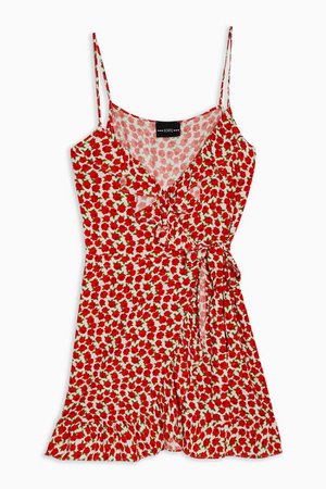 Red Rose Print Ruffle Mini Slip Dress | Topshop