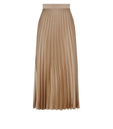Camel Pleated Satin Midi Skirt | New Look