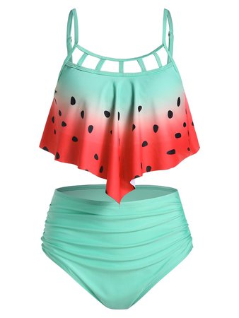 [42% OFF] Watermelon Print Cut Out Pointed Hem Tankini Swimwear | Rosegal