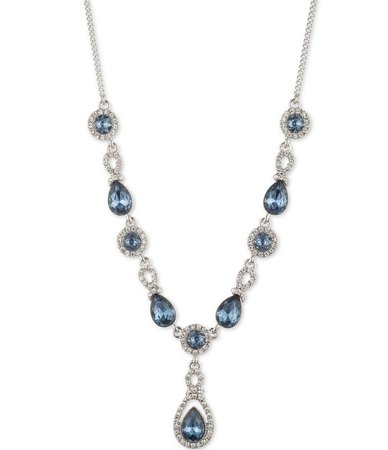 Givenchy Denim Crystal Y Necklace - Silver