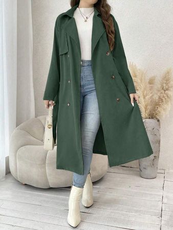 SHEIN Essnce Plus Double Breasted Belted Trench Coat | SHEIN USA