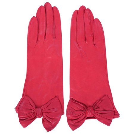 Carlos Falchi Red Leather Gloves with Bow Decoration Never Worn For Sale at 1stDibs