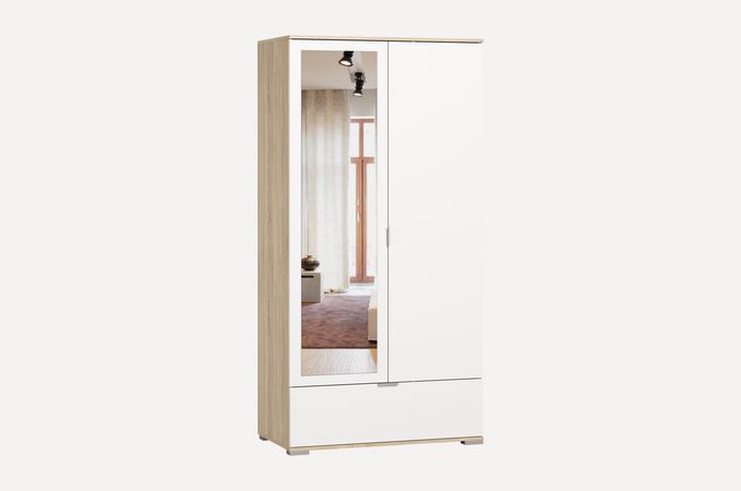Распашной шкаф Стелла-2.1-90-200 Дуб Сонома с зеркалом – купить в Москве по цене 17 990 рублей в интернет-магазине