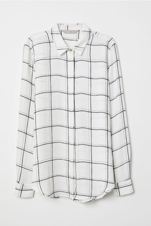 Long-sleeved Blouse - White/checked - Ladies | H&M US