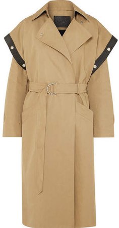 Belted Leather-trimmed Cotton And Linen-blend Trench Coat - Beige