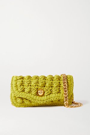 Crocheted Cotton-blend Shoulder Bag - Green