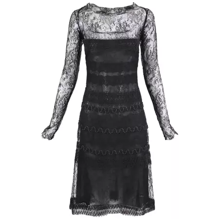 Vintage Guy Laroche Couture Black Lace Illusion Cocktail Dress For Sale at 1stDibs