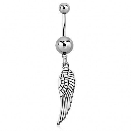 Belly bar with dangling eagle wing
