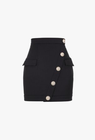Short Buttoned Black Wool Skirt for Women - Balmain.com