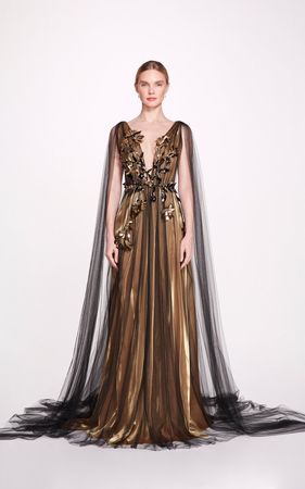 Floral-Embellished Crystal And Sequin Satin Organza Gown By Marchesa | Moda Operandi