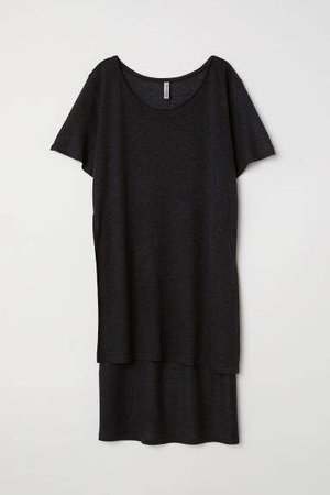 Long Linen-blend T-shirt - Black
