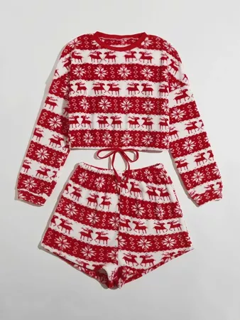 Christmas Deer Pattern Sweatshirt & Shorts | ROMWE USA