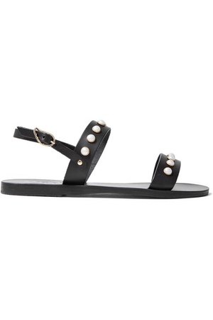 Ancient Greek Sandals | Clio faux pearl-embellished leather sandals | NET-A-PORTER.COM