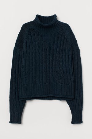 Rib-knit Turtleneck Sweater - Dark blue - Ladies | H&M US