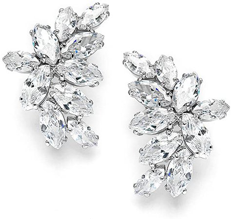 Amazon.com: Mariell Cubic Zirconia Marquis-Cut Graceful Curved Cluster Bridal Wedding Earrings - Platinum Plated: Jewelry