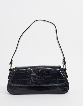 ASOS DESIGN 70s shoulder bag in black croc | ASOS