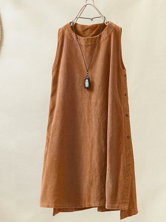 Brown Corduroy Sleeveless Dress