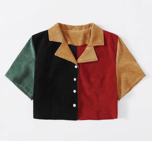 ROMWE Multicolor Corduroy Crop Shirt