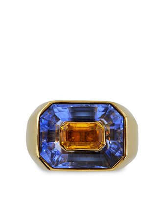 Pragnell Vintage 18kt Yellow Gold French Blue And Yellow Sapphire Ring - Farfetch