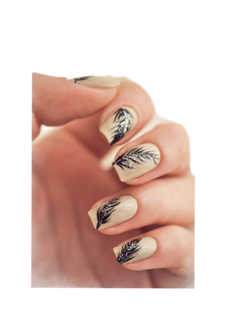 feather black beige manicure