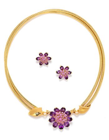 van cleef and arpels amethyst and pink sapphire necklace and earrings