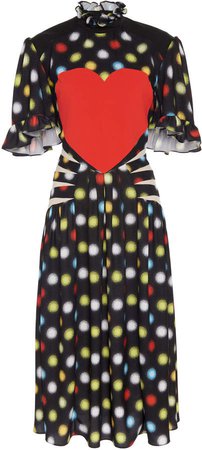 Paco Rabanne Heart-Inset Printed Crepe De Chine Midi Dress Size: 36
