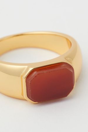Gold-plated birthstone ring - Red/January - Ladies | H&M GB