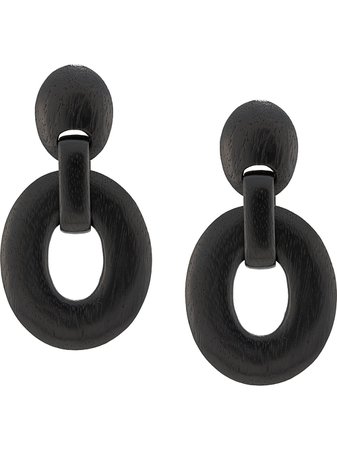Josie Natori Acacia Wood Clip-On Earrings A11118 Black | Farfetch