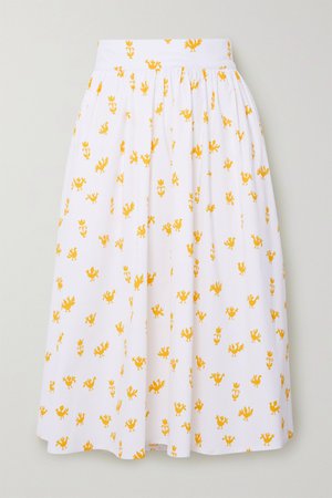 White Printed stretch-cotton poplin midi skirt | Carolina Herrera | NET-A-PORTER
