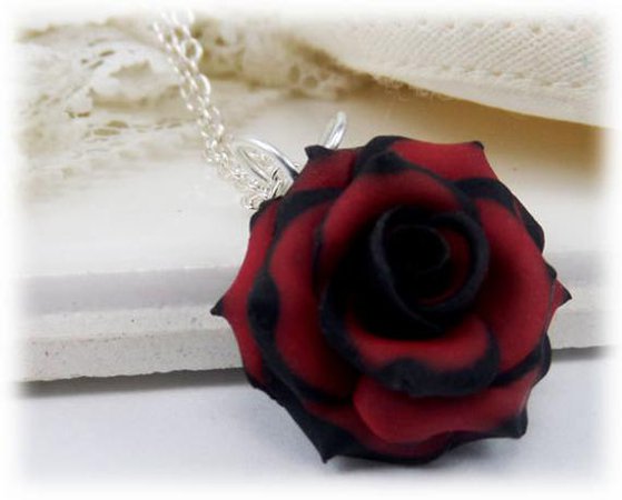 Tip Rose Necklace Tipped Rose Jewelry Black and Red Rose | Etsy