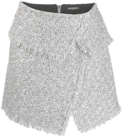 asymmetric tweed mini skirt