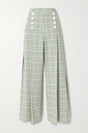 Green Pleated checked cotton-blend canvas wide-leg pants | Rosie Assoulin | NET-A-PORTER