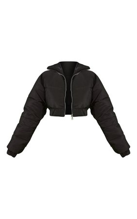 Black Elastic Hem Cropped Puffer Jacket | PrettyLittleThing USA