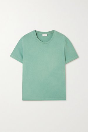 Light green Distressed embroidered cotton-jersey T-shirt | SAINT LAURENT | NET-A-PORTER