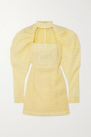Pastel yellow Kaya cutout gingham cotton-blend seersucker mini dress | ROTATE Birger Christensen | NET-A-PORTER