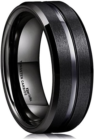 King Will Classic Men Black Tungsten Carbide 8mm Polished Matte Brushed Finish Center Wedding Band Ring | Amazon.com
