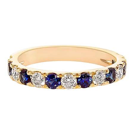 3.2mm Half Eternity Pavé Blue Sapphire and Diamond Wedding Band Ring in Yellow Gold