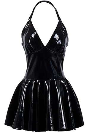 Amazon.com: FASHION QUEEN Women's Sexy Black & Red Halter PVC Mini Dress Side Zip Backless Clubwear (5XL, Black): Clothing, Shoes & Jewelry