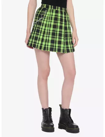 Green & Black Plaid Pleated Chain Skirt | Hot Topic